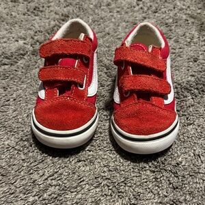 Vans Red and White Kids Sneakers with Velcro